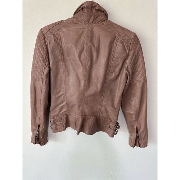 Muubaa Rokel Taupe Leather Biker Jacket Size US 2 - Picture 12 of 16